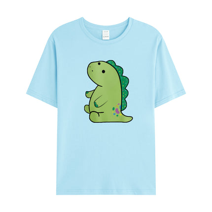 Cross-Border Summer New Product Cartoon Dinosaur Pattern Men's Cotton Loose Combed Cotton Pullover Round Neck Short Sleeves