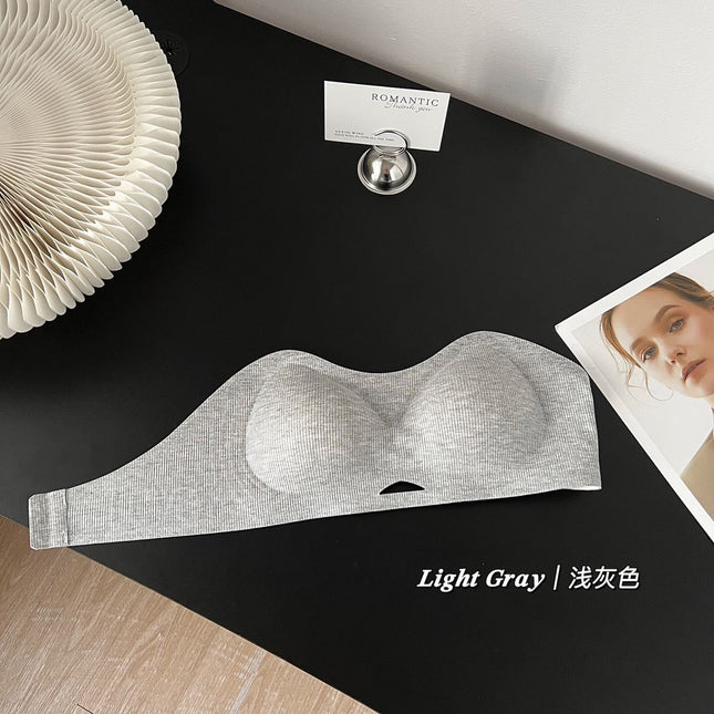 Summer Simple Strapless Jelly Quick-Dry Skin-Friendly Breathable Gathered Bra for Work and Commuting in Bohemian Style