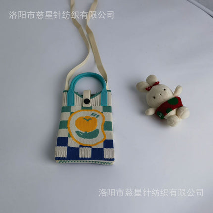 Girl's Heart-Shaped Knitted Crossbody Bag