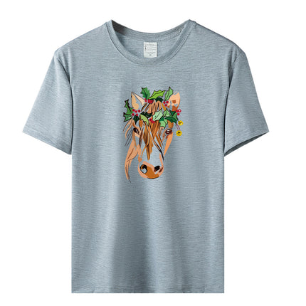 Amazon a generation of hair with green flowers horse head printed loose European and American printed ladies casual T-shirt women's jacket