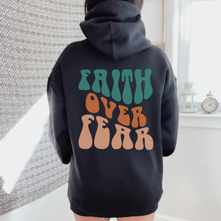 Cross-Border Export Faith over Fear Hoodie Letter Print Kangaroo Flap Pocket Pants Drawstring Print Hoodie