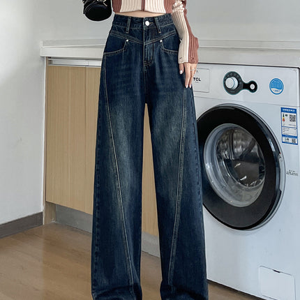 Autumn 2024 New High Waist Wide Leg Jeans Loose All-match Design Sense Dark Dash Wide Leg Long Pants