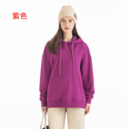 Trendy Heavyweight Pure Cotton Terry 430g Solid Color Crew Neck Hooded Sweatshirt Men's Trendy American Style Hoodie with Print