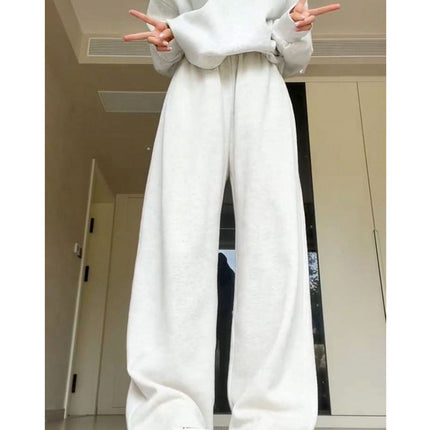 White and Grey Sports Pants Women's Draped 2024 Summer New Loose Slimming Wide-Leg Casual Foot Sweatpants