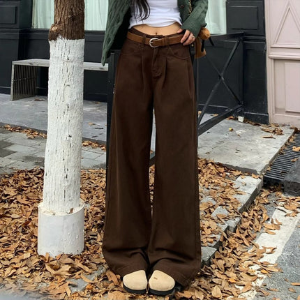 White High Waist Straight Jeans Women's Fashionable All-match Korean Style Pleated Design Sense Loose Slimming Pants