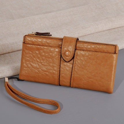 Cross-border European and American retro lychee pattern buckle long women's wallet Korean-style large capacity multi-functional bifold card holder