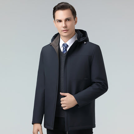 2024 New Winter Style Middle-Aged and Elderly Men's Cotton Outwear Fleece-Lined Thickeneded Casual Hooded Removable Mink Velvet Liner Thick Outwear