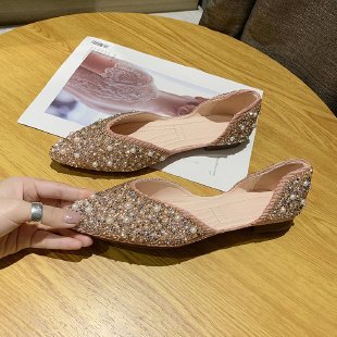 Flat Shoes for Women 2025 Spring and Summer New Retro Shallow Mouth Pointed Toe Soft Bottom Bean Shoes Bow Rhinestone Scoop Shoes