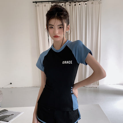 Sports Style Swimsuit for Female Students, Conservative Belly-Covering, Slimming Split, Flesh-Covering, High-Waisted Boxer Briefs, Hot Spring Swimsuit for Older Children