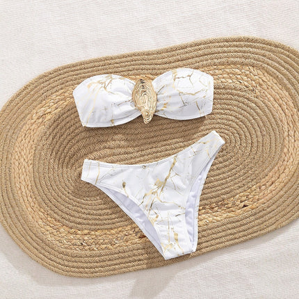 2025 New Swimsuit European and American Multi-Color Cross Sexy Marble Lace Bikini Swimsuit