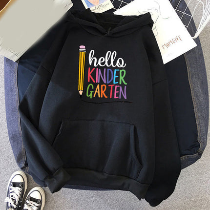 Foreign trade cross-border source Hello Kindergarten printed hooded hooded long sleeve men's and women's European size