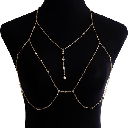 European and American Sexy Exaggerated Beach Casual Body Clothing Chain Necklace Flash Diamond Pendant Tassel Necklace Chest Chain 2023