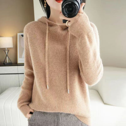 Autumn and Winter New Hooded Knitwear Women's Casual Loose Large Size Sweater Jacket Korean Solid Color Lazy Thickened Hoodie