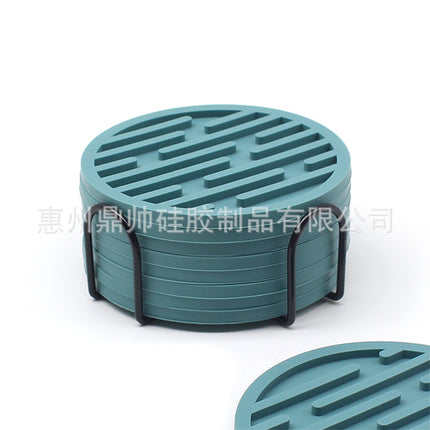 Silicone Coaster 10cm Round Heat Insulation Mat Marble Coffee Coaster Mat Anti-Perm Mat Set Storage Striped Drain