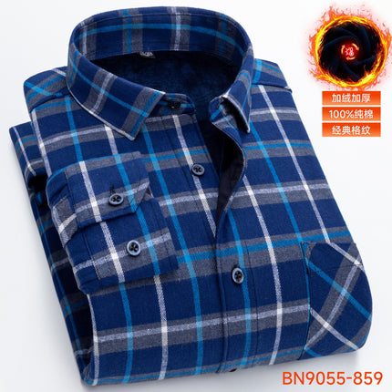 Winter Warm Shirt Pure Cotton Brushed Plaid Fleece-Lined Thickeneded Middle-Aged and Elderly Men's Cardigan Dad's Cotton Shirt