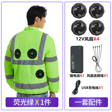 New Summer Fan Clothes Construction Site Cooling Air-Conditioning Clothes Outdoor Reflective Strip Air-Conditioning Clothes Men's Style with Fan