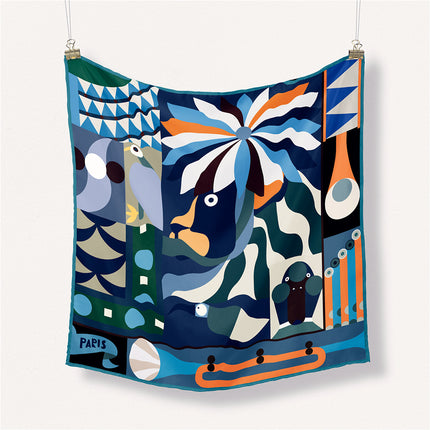53cm Korean style Cartoon All-match decorative twill printed Women's Small square scarf scarf small scarf decorative painting