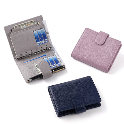 Litchi Pattern A7 Hand Ledger Men's and Women's Wallet Card Holder Multi-Functional Notebook Leather Case Genuine Leather Notepad Protective Cover