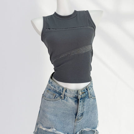 Niche gray stitching sleeveless vest women's outer wear slim slimming waste soil wind hot American top hot girl wear