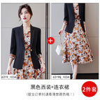 Black Suit Red Floral dress / S