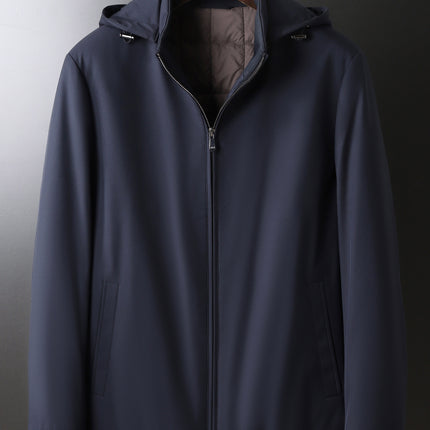 Source Manufacturer Spring and Autumn Anti-Wrinkle Fashion Korean Style Casual Jacket Business Simple Removable Hood Filled with Wool Middle-Aged Clothing