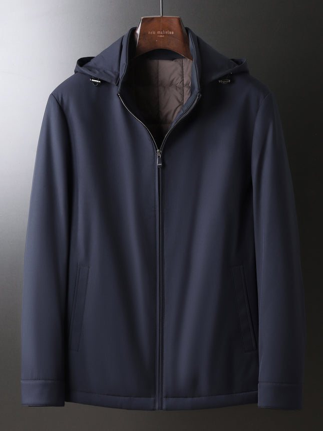 Source Manufacturer Spring and Autumn Anti-Wrinkle Fashion Korean Style Casual Jacket Business Simple Removable Hood Filled with Wool Middle-Aged Clothing