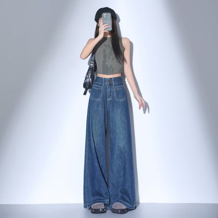 American Casual High-Waisted Wide-Leg Jeans for Women 2025 Autumn New Straight Loose Slimming Drapey Floor-Length Pants