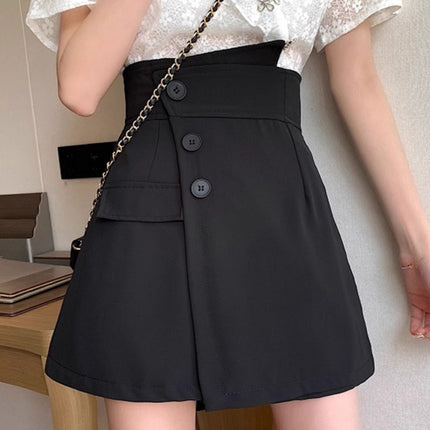 2024 Spring New High Waist A- line Shorts Design Sense Pants Fashion Korean Style Slim Black Wide Leg Casual Pants