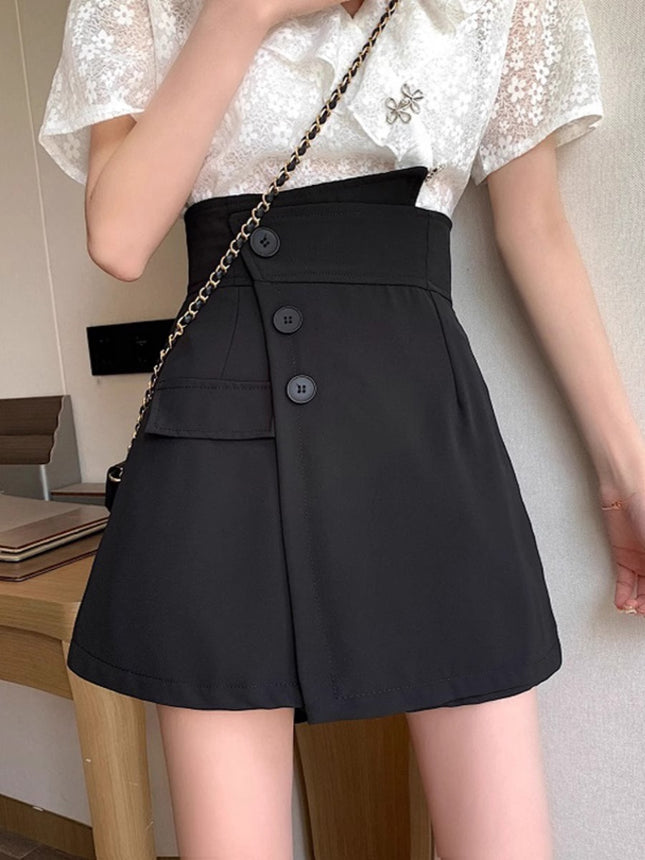 2024 Spring New High Waist A- line Shorts Design Sense Pants Fashion Korean Style Slim Black Wide Leg Casual Pants