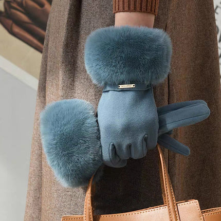 Women's Warm Gloves, German Velvet, Windproof and Cold-Proof, Touch Screen Cycling and Driving, Velvet and Thickened Outdoor Travel Winter Gloves