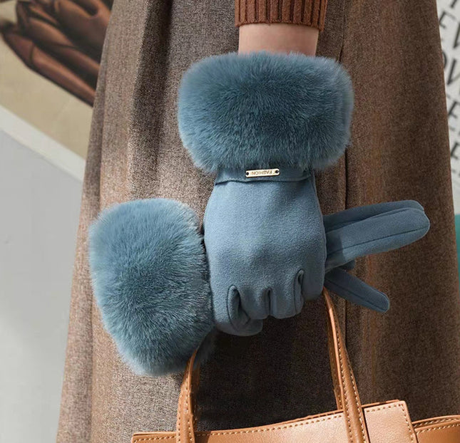Women's Warm Gloves, German Velvet, Windproof and Cold-Proof, Touch Screen Cycling and Driving, Velvet and Thickened Outdoor Travel Winter Gloves