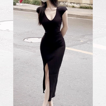 High-End Light Luxury Celebrity Banquet Dress Women's Sexy Waist Slimming Figure-Flattering Slit Hip-Hugging Mid-Length Skirt