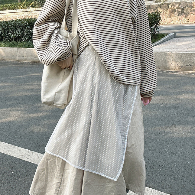 Lace half-length gauze skirt veil headscarf women's all-matching Korean style stacked apron one-piece fart skirt fart curtain cover skirt for four seasons