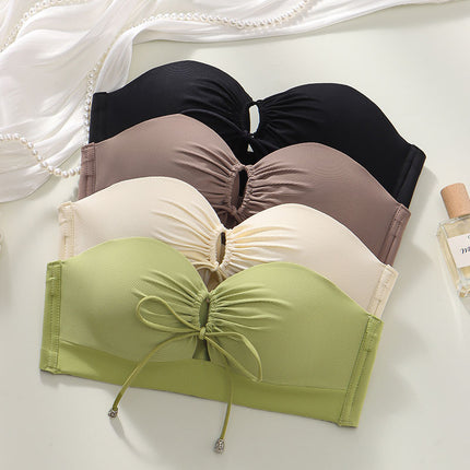 2023 strapless non-slip latex underwear live broadcast delivery halter invisible push up small chest Palm bra foreign trade