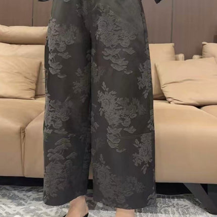 Fortune Pants New Chinese Style Embossed Jacquard Pearlescent Casual Pants Retro Elegant Temperament Versatile Straight Wide Leg Pants for Women