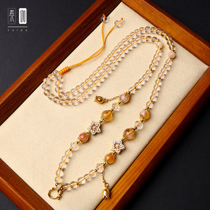 Taiga Thai Buddha Brand Chain Natural Yellow Tower Crystal Pendant with Chain Necklace Thangka Neck Chain Adjustable Length