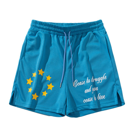 Carefully Selected American Printed Letter Sports Quarter Pants, Trendy Brand, Simple Embroidery, Harajuku Style New Style, Over-The-Knee Shorts