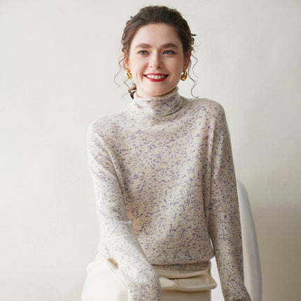 Pile Collar Knitwear Women's Wool Bottoming Shirt Cashmere Knitwear Autumn and Winter First-Line Soft Pure Color Waxy Pile Collar Dot Yarn