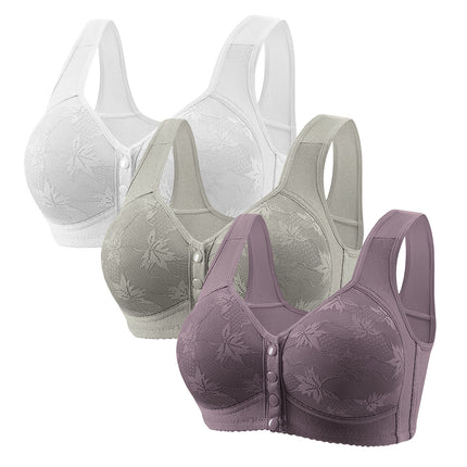 Large Cup 288【3-Piece Set】Cross-Border Front-Clasp Bra, Large Size, Vest-Style, Push-Up, Wireless, Thin Style