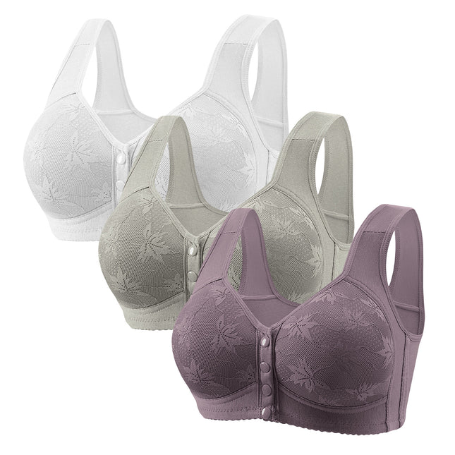 Large Cup 288【3-Piece Set】Cross-Border Front-Clasp Bra, Large Size, Vest-Style, Push-Up, Wireless, Thin Style