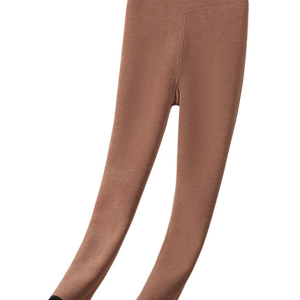 Thickened Camel Wool Leggings for Women, Fleece-Lined Cotton Pants, High-Waisted Slim Fit, Plus-Size Warm Pants for Outdoor Wear