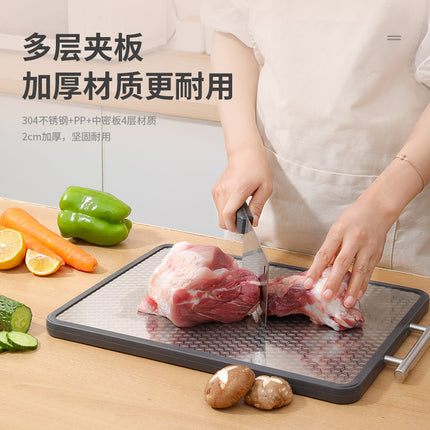 New Double-Sided Cutting Board for Household Use, Food-Grade, Mold-Resistant, Antibacterial, 304 Stainless Steel, Thickened Kitchen Fruit Board