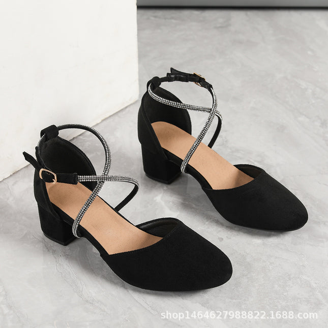 Women's Summer New Back Bag Hollow Cross Naked Strap Holiday Elegant Low Heel Sandals Fashionable All-Match Pointed Gorgeous
