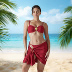 Solid color bikini three-piece set / XS