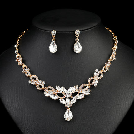 High-grade Crystal Diamond-encrusted Wedding Dress Banquet Dress Jewelry suit Matching European and American Hot-selling Cross-border Jewelry Bridal Necklace