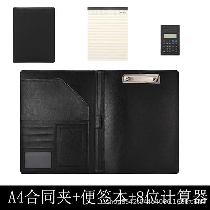 A4 Folder Calculator Multifunctional Leather Document Folder Office Contract Folder with Manager Folder Storage