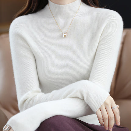 100 Wool Sweater Women's Half-turtleneck Autumn and Winter First-Line Reais Slim-Fit Long-Sleeved Pullover Knitted Base Red Sweater