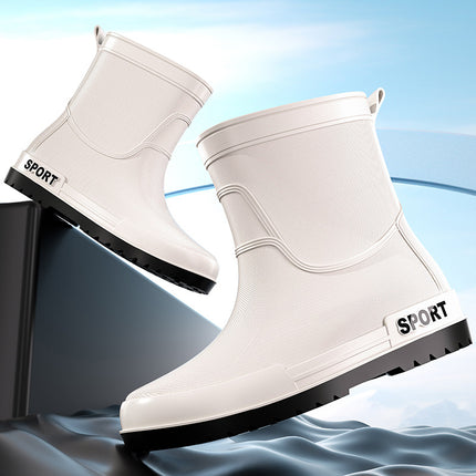 Cross-border Fashion Men's Rain Boots Mid-tube Rain Boots Non-slip Water Shoes Couple's fleece-lined Rubber Shoes Kitchen Car Wash Fishing Work Shoes