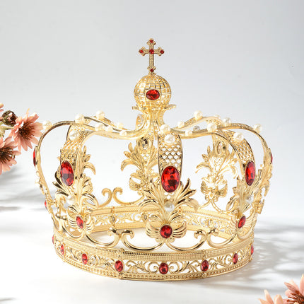 HG1564 Baroque Bridal Jewelry Oversized Crown King Court Crown Retro Alloy Headwear Men's Ball