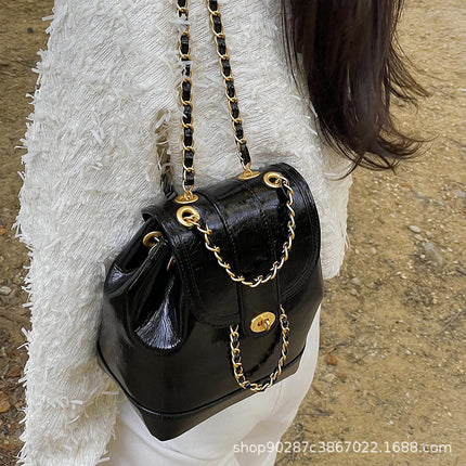 South Korea Niche New Mini Chanel Style Chain Backpack Women's Ins Blogger Student Oil Wax Leather Shoulder Bag
